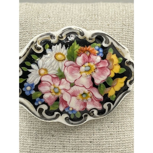 Antique Germany BAVARIAN SCHUMANN Hand Painted Floral Brooch Pin - Picture 2 of 14
